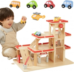 Holz-Parkhaus mit Aufzug und Fahrzeugen VIGA