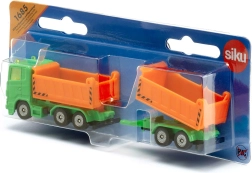 Siku orangener Lastwagen mit kippbarer Ladefläche und Anhänger
