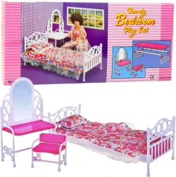 Puppenmöbel-Set mit Bett, Schminktisch und Stuhl mit Blumendekor