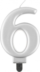 Tortenkerze in Form der Zahl 6, silber
