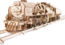 Mechanisches Holzpuzzle UGEARS V-Express Dampflokomotive mit Tender