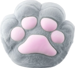 Plüsch-Katzenpfoten-Kissen mit Handtasche, grau 40 cm