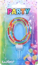 Partykerze Zahl 0 mit Streifen