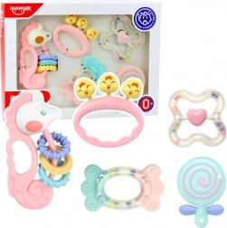Set aus Sinnes-Rasseln und Beißringen für Säuglinge rosa 5 Stk.
