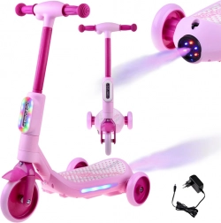 Elektrischer Dreirad-Kinderscooter mit LED-Lichtern und Dampfeffekt – Rosa