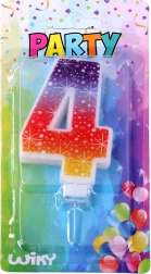 Partykerze in Form der Zahl 4 mit Sternen