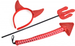 Teuflisches Karnevalsset mit Ohren, Schwanz und Dreizack