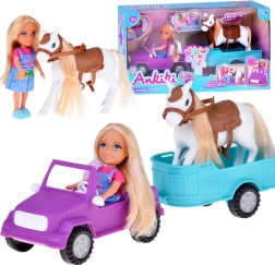 Ankiki Bauernhof-Set mit Bäuerin, Pferd, Auto und Anhänger