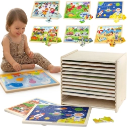 Viga Holzpuzzle-Set mit Aufsteller – 12 Stück