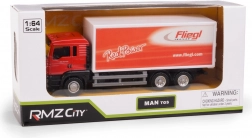 Metallmodell des MAN TGS Lastwagens mit FLIEGL-Anhänger 1:64