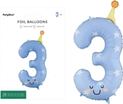 Folienballon Zahl 3 hellblau 86 cm