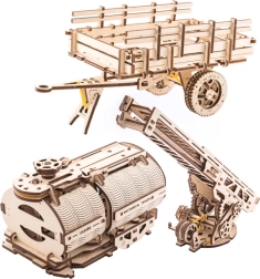 UGEARS Zubehör für den Truck UGM-11 – Feuerwehrleiter, Pritsche und Tankauflieger (3D mechanische Holzmodule)