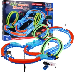 Leuchtende Rennbahn + LED-Auto + 360-Loopings + faltbare Strecke – 57 Teile