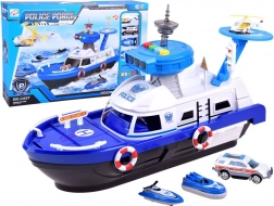 Polizeiboot mit Helipad und Fahrzeugen – Spielset