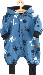 Baby-Baumwoll-Overall mit Kapuze und Öhrchen NEW BABY, blau mit Pfoten