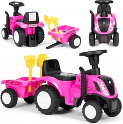 Laufrad-Traktor mit Anhänger für Kinder, interaktives Lenkrad und Sounds NEW HOLLAND – Rosa