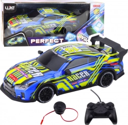 Sportliches RC-Auto in Blau‑Gelb mit Lichtern und Sounds