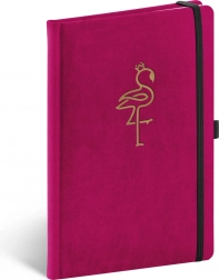 Notique Samt-Notizbuch liniert mit Flamingo 13 × 21 cm