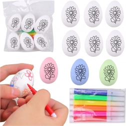 Styropor-Ostereier zum Bemalen mit Blumenmuster, 6 Stück mit Filzstiften