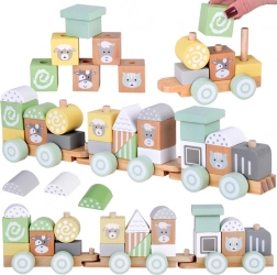 Holzeisenbahn mit Waggons und Bausatz