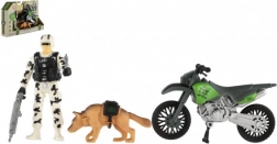 Militärisches Action-Set mit Motorrad, Soldat und Hund