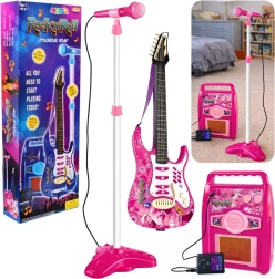 Rosa elektrische Kinder-Gitarre mit Mikrofon und Verstärker