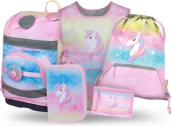 Baagl Set Zippy Plus Rainbow Unicorn: Schulranzen, Federmäppchen, Beutel, Schürze, Geldbörse