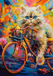 Puzzle Katze auf dem Fahrrad