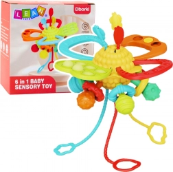 Spielzeug zur sensorischen Stimulation 6-in-1 mit Beißring und Schnüren
