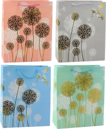 Geschenktüte mit Pusteblumenmotiv und goldenen Akzenten 32 × 26 × 12 cm