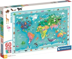 Clementoni Puzzle Weltkarte mit Tieren MAXI 60 Teile