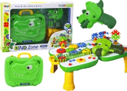 Kinder DIY-Tisch mit Koffer DINOSAUR und Akku-Bohrmaschine, 249 Teile