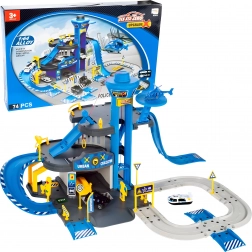 Polizeigarage mit Station, 3 Etagen mit Aufzug, Autos und Hubschrauber, 74 Teile