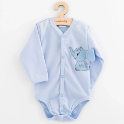 Baby-Body mit durchgehendem Druckknopfverschluss, langarm, NEW BABY Happy Elephant, blau