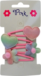 Haarspangen für Mädchen – Blume und Herz, Set mit 4 Stück