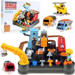 Mechanische Konstruktionsbahn mit Autos und Hubschrauber