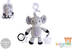 Plüsch-Elefant mit Clip für Kinderwagen und Bettchen 30 cm – Rassel und Beißring