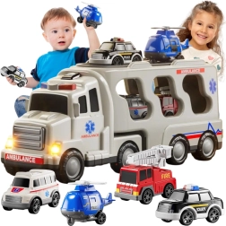 Woopie Rettungsfahrzeug-Transporter mit Licht und Geräuschen, 5 Teile