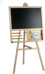 Holztisch-Standtafel mit Abakus und Uhr