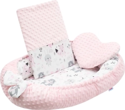 Luxuriöses Baby-Nestchen mit Kissen und Decke aus rosa Minky NEW BABY
