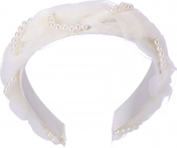 Satin-Haarreif – weiß mit Perlen