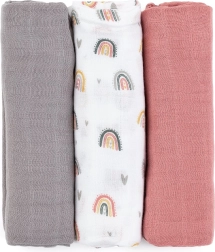 Petite&Mars Bambus-Mulltücher Moussy Rose Rainbows 3 Stk. 68 × 68 cm