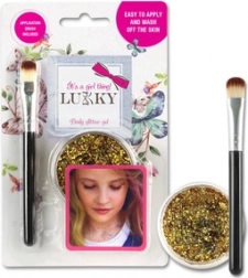 Glimmerndes Körpergel Lukky mit goldenem Pinsel