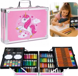 Kreatives Künstler-Set für Kinder – Einhorn im rosafarbenen Koffer, 150-teilig