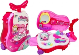 Frisiertisch im Geige-Koffer mit Rädern und Spiegel