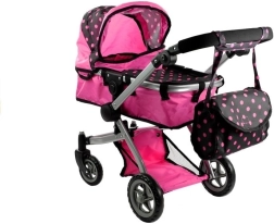 Puppenwagen Alice 2-in-1, tief und sportlich, rosa mit Punkten