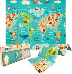 Humbi beidseitige faltbare XPE-Schaum-Spielmatte 200 × 180 × 1 cm Weltkarte und Straßen
