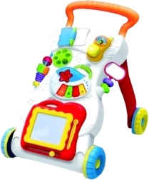 Lauflernwagen mit Zeichenbrett, Telefon und batteriebetriebener Orgel
