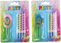 Party-Kerze Zahl 9 mit Zusatzkerzen