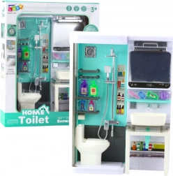 Kinderbadezimmer – Dusche, Waschbecken und Toilette mit Lichtern und Geräuschen